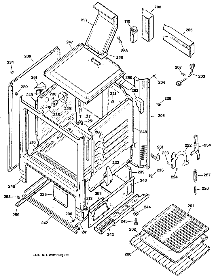 Section Diagram and Parts List for RGB527EV1WH  Hotpoint Range