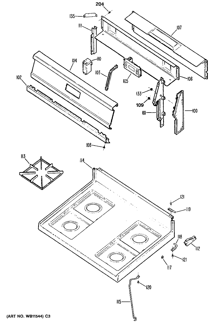 Section Diagram and Parts List for RGB526ET1AD  Hotpoint Range