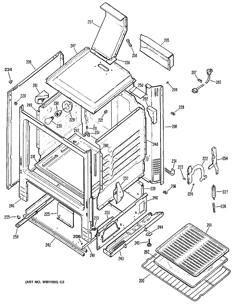Section Diagram and Parts List for RGB528GET1WH  Hotpoint Range