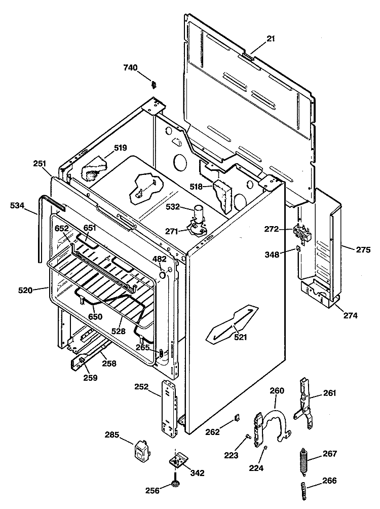 Section Diagram and Parts List for RB525GV1  Hotpoint Range
