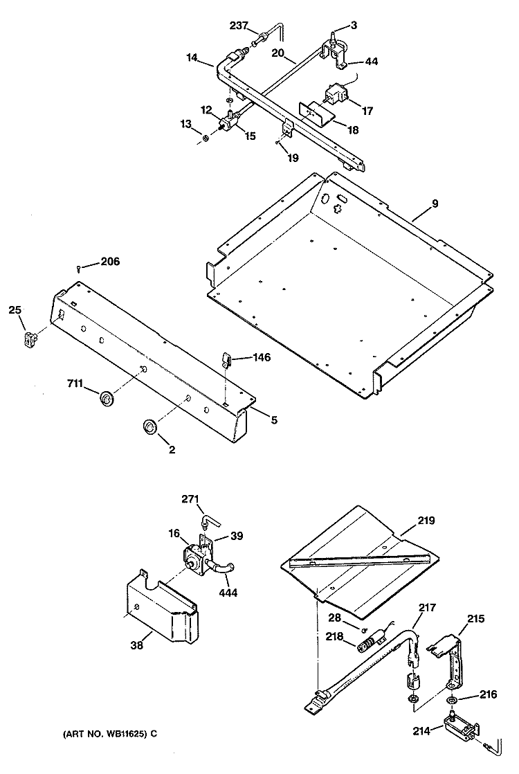 Section Diagram and Parts List for RGB532ET1WH  Hotpoint Range