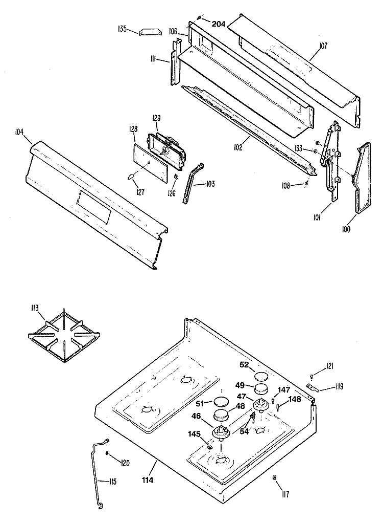 Section Diagram and Parts List for RGB532ET1WH  Hotpoint Range