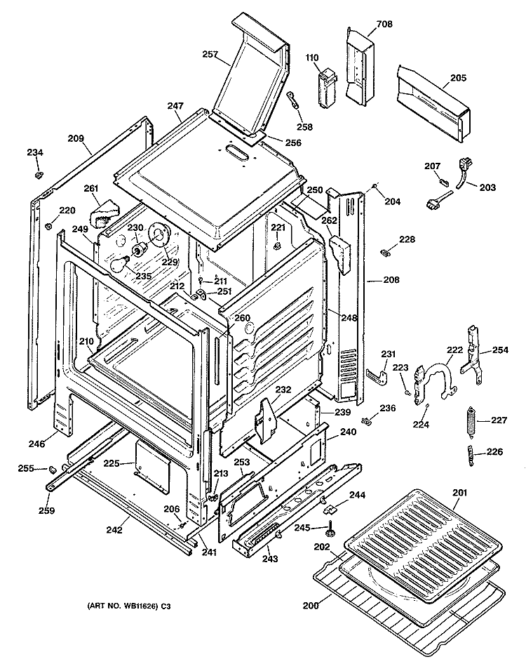 Section Diagram and Parts List for RGB532ET1WH  Hotpoint Range
