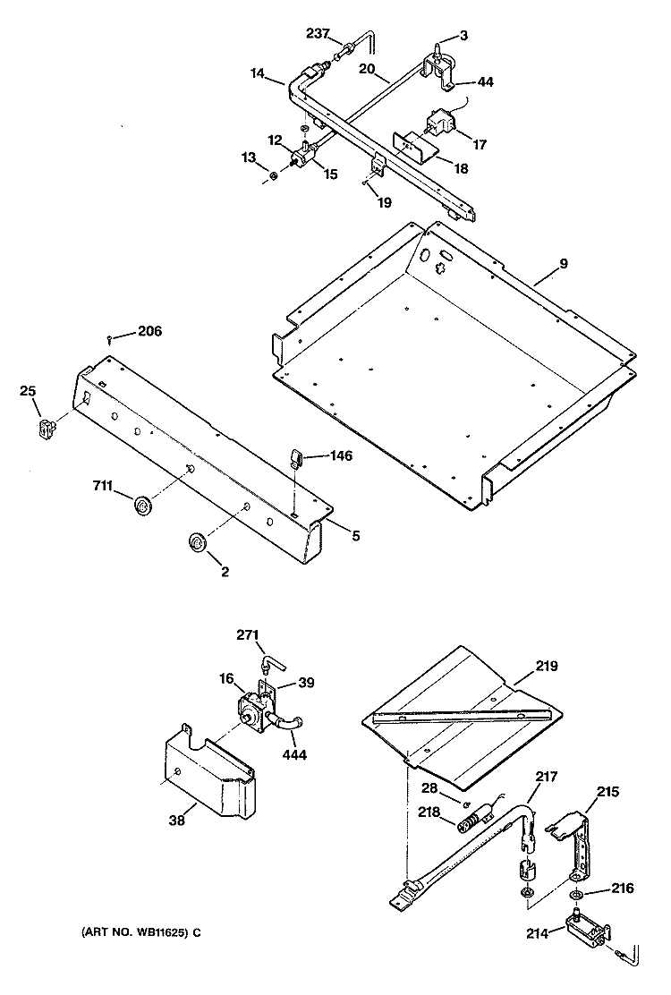 Section Diagram and Parts List for RGB535GET1AD  Hotpoint Range