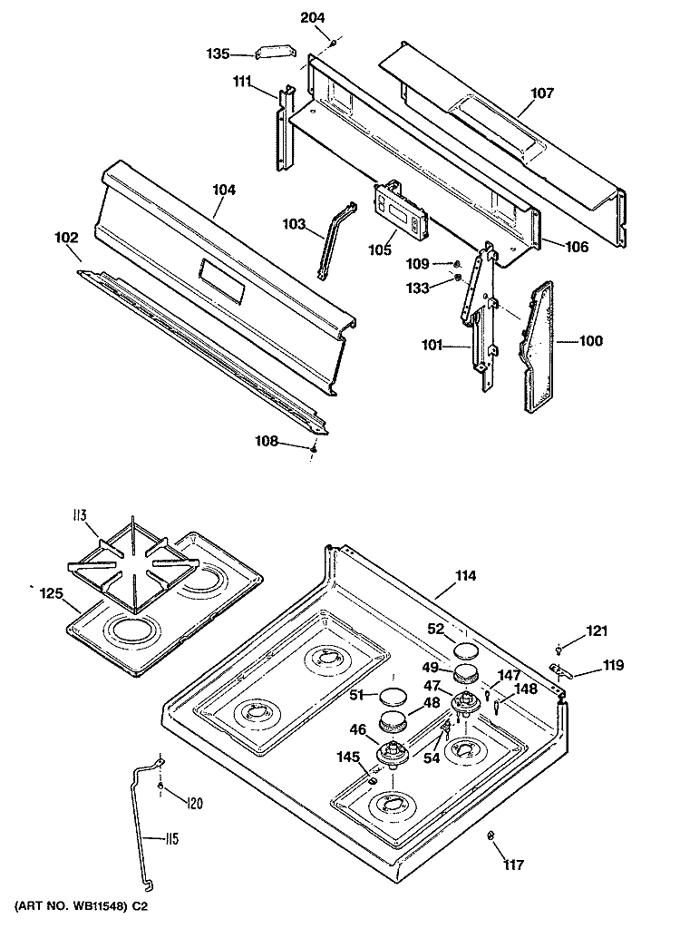 Section Diagram and Parts List for RGB535GET1AD  Hotpoint Range