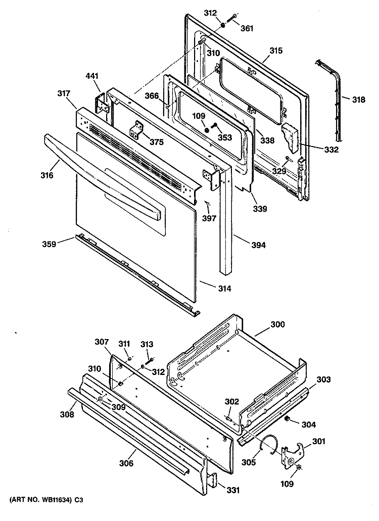 Section Diagram and Parts List for RGB535GET1AD  Hotpoint Range