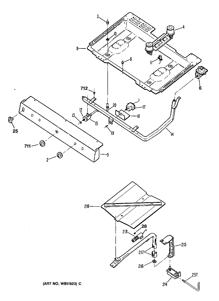 Section Diagram and Parts List for RGB628ET1WH  Hotpoint Range
