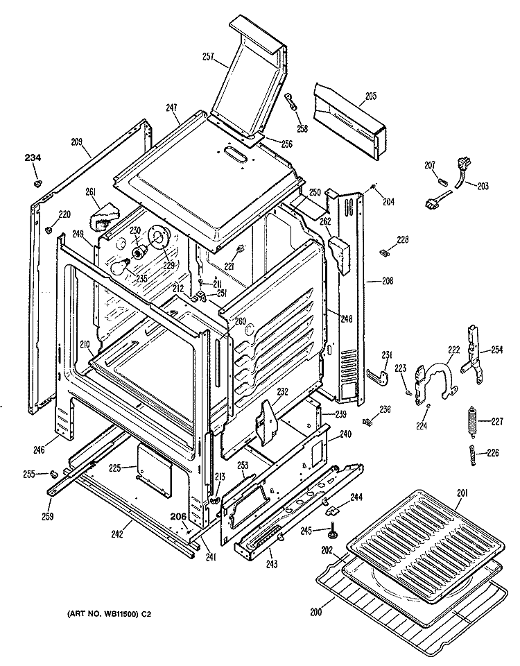 Section Diagram and Parts List for RGB628ET1WH  Hotpoint Range