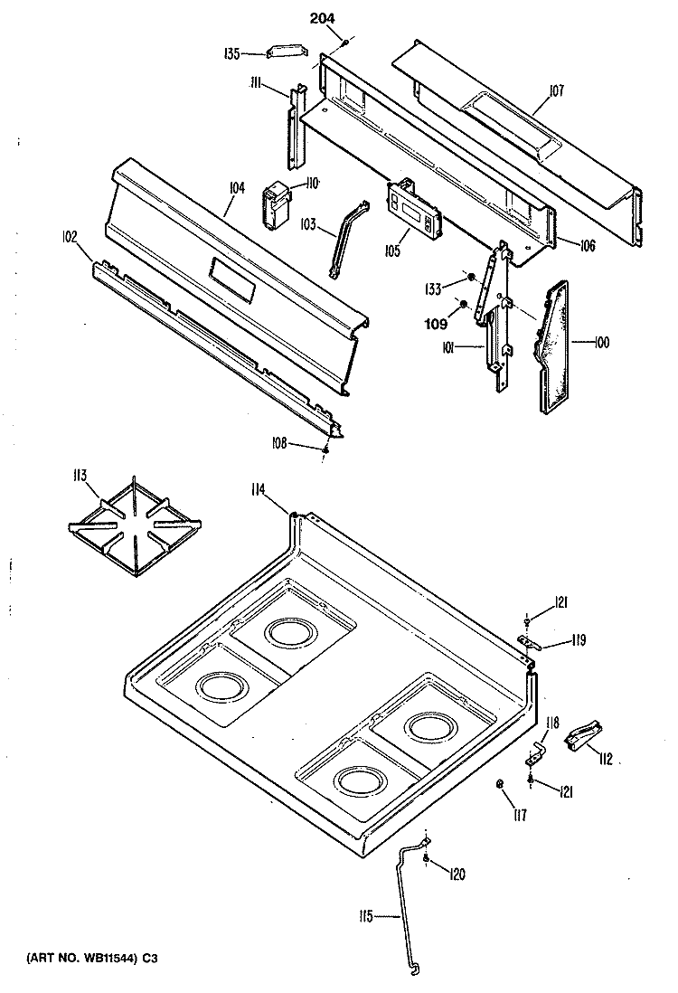 Section Diagram and Parts List for RGB628GEV1AD  Hotpoint Range
