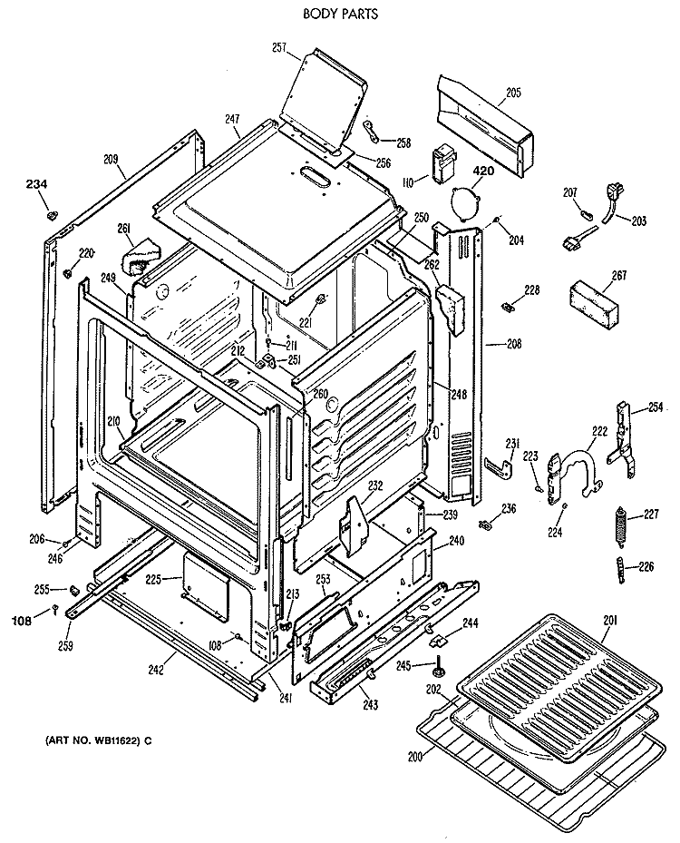 BODY PARTS Diagram and Parts List for RGB524EV2AD  Hotpoint Range