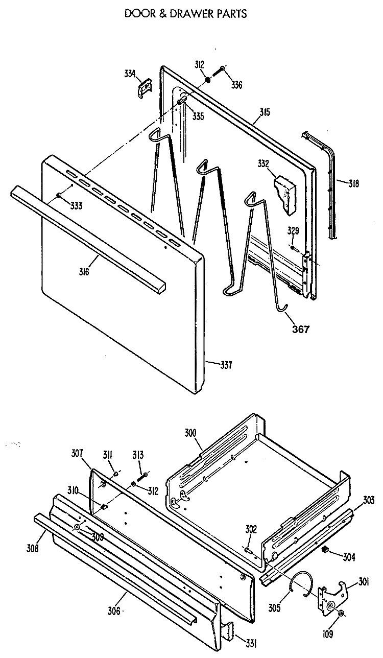 DOOR & DRAWER PARTS Diagram and Parts List for RGB524EV2AD  Hotpoint Range