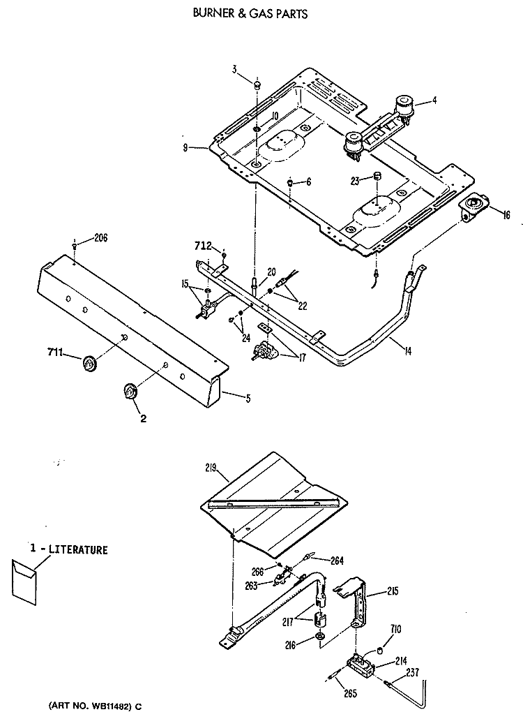 BURNER & GAS PARTS Diagram and Parts List for RGB524PV2WH  Hotpoint Range