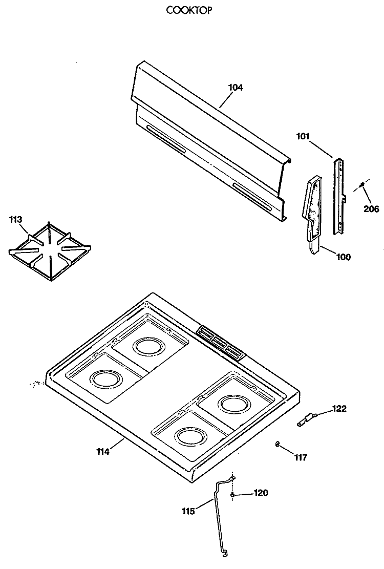 COOKTOP Diagram and Parts List for RGB524PV2WH  Hotpoint Range