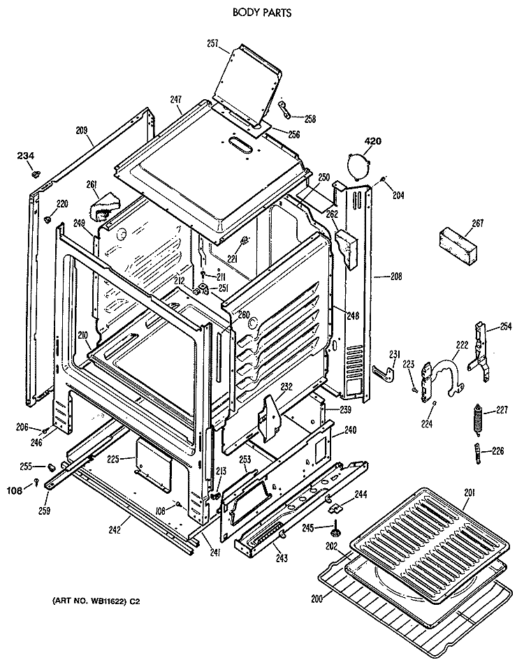 BODY PARTS Diagram and Parts List for RGB524PV2WH  Hotpoint Range