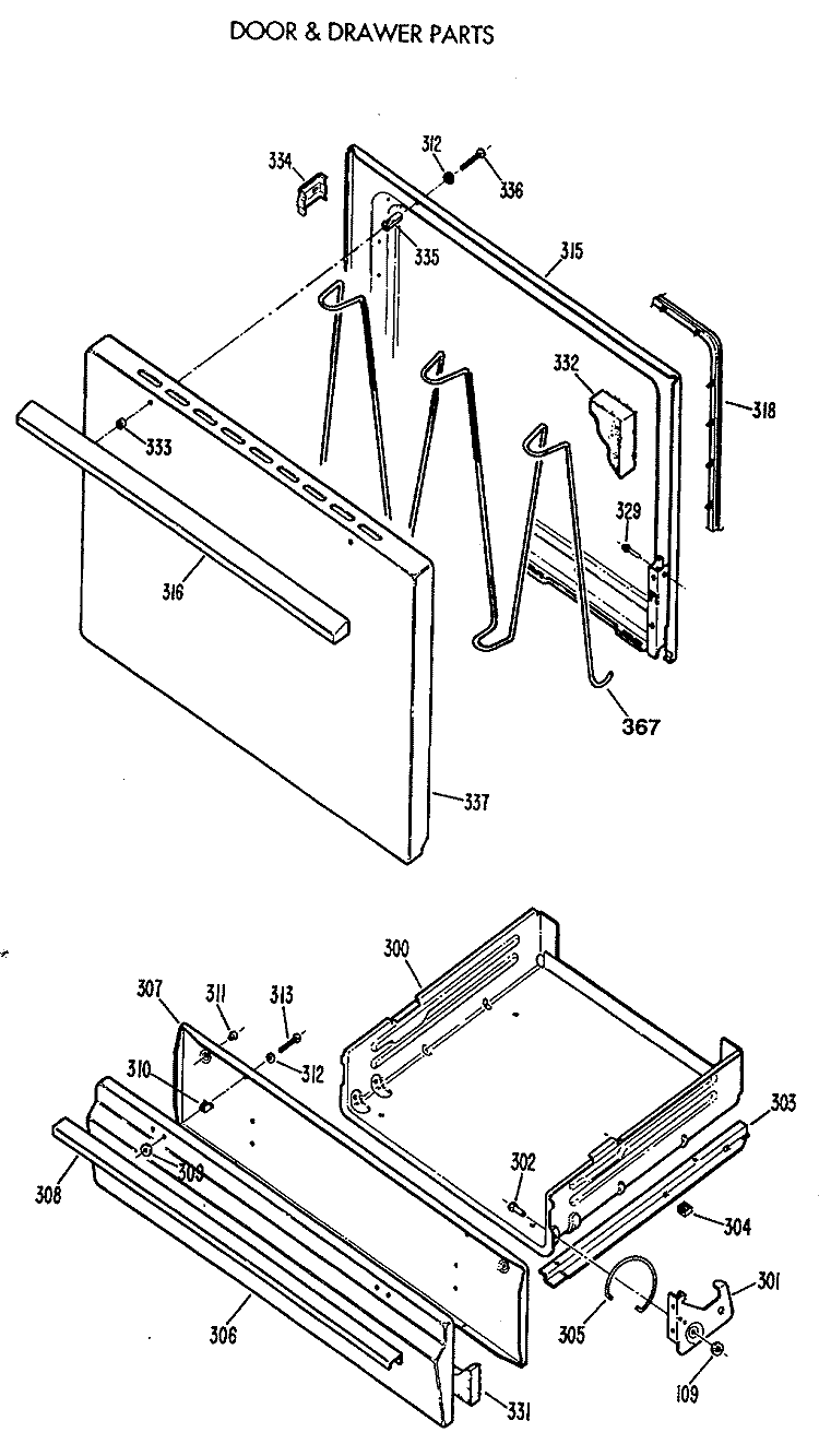 DOOR & DRAWER PARTS Diagram and Parts List for RGB524PV2WH  Hotpoint Range