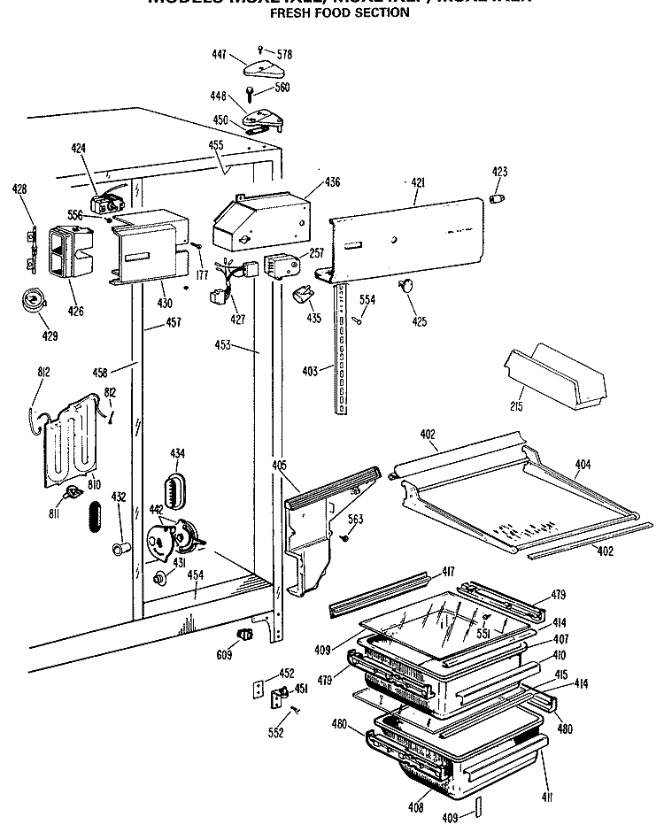 FRESH FOOD SECTION Diagram and Parts List for MSX24XLL  General Electric Refrigerator