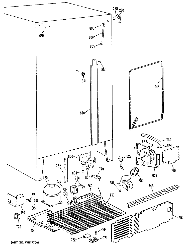 Section Diagram and Parts List for MSX24XLL  General Electric Refrigerator