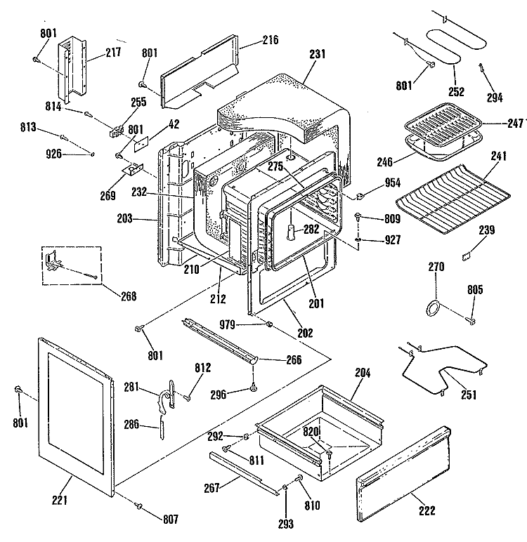 Section Diagram and Parts List for LEB116GR1WH  General Electric Range