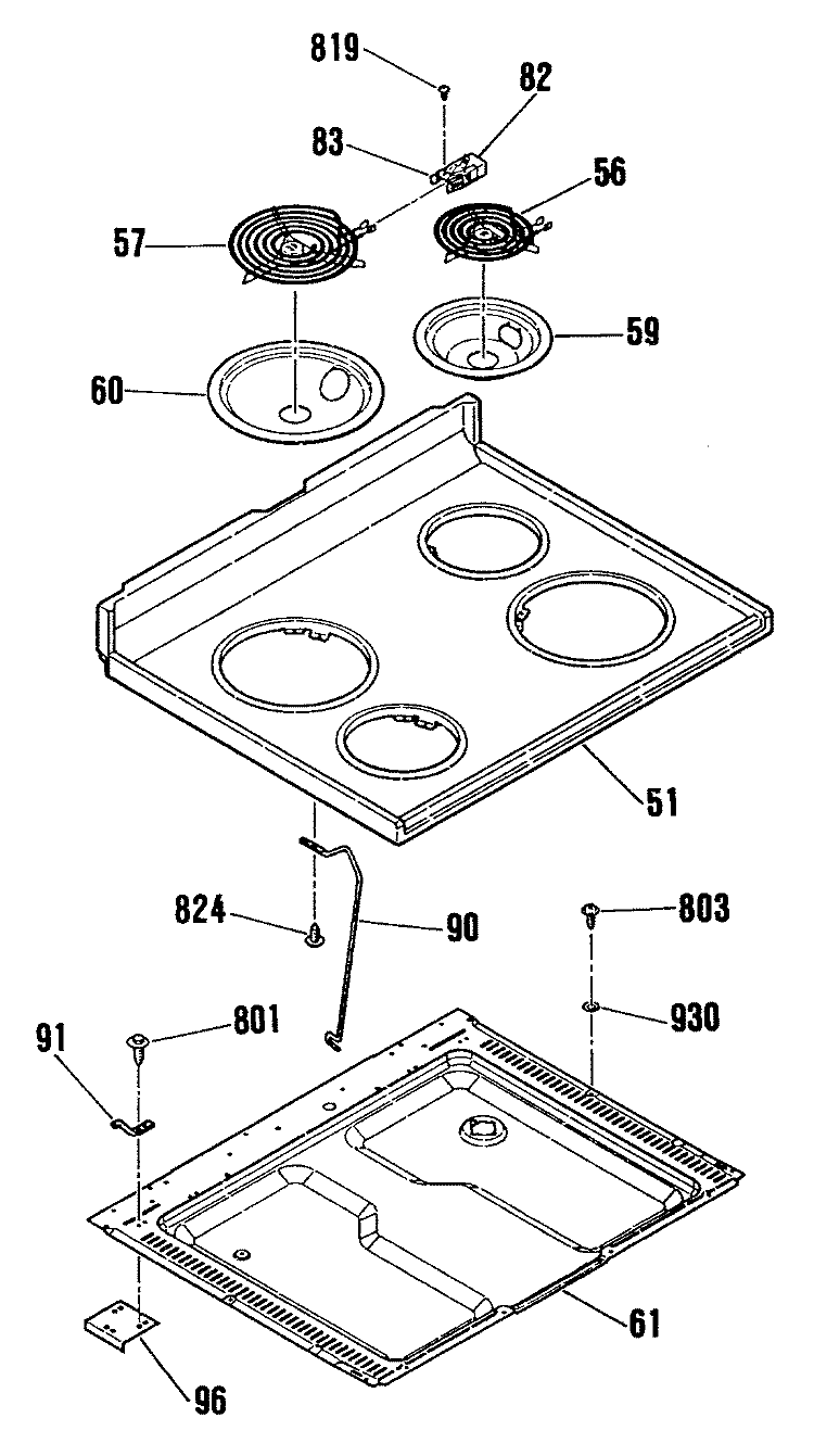 Section Diagram and Parts List for LEB131GR1AD  General Electric Range