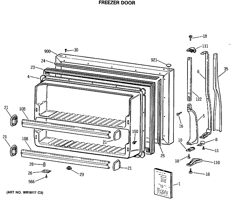 FREEZER DOOR Diagram and Parts List for MTX18BASARAD  General Electric Refrigerator