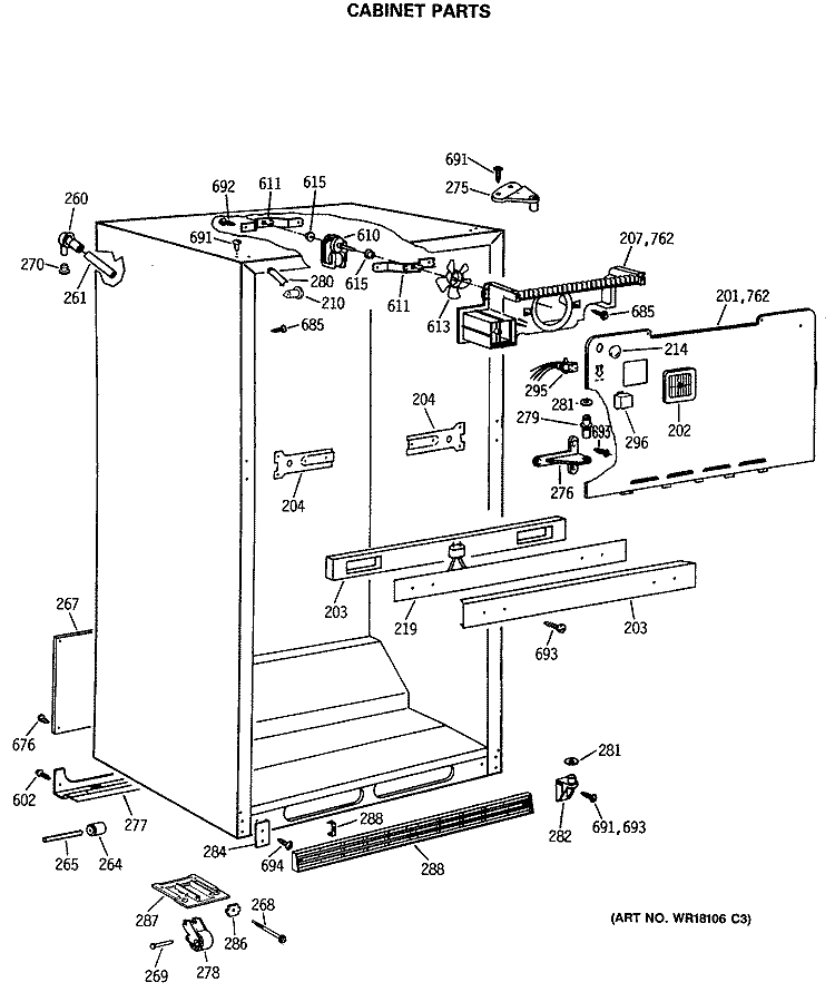 CABINET PARTS Diagram and Parts List for MTX18BASARAD  General Electric Refrigerator