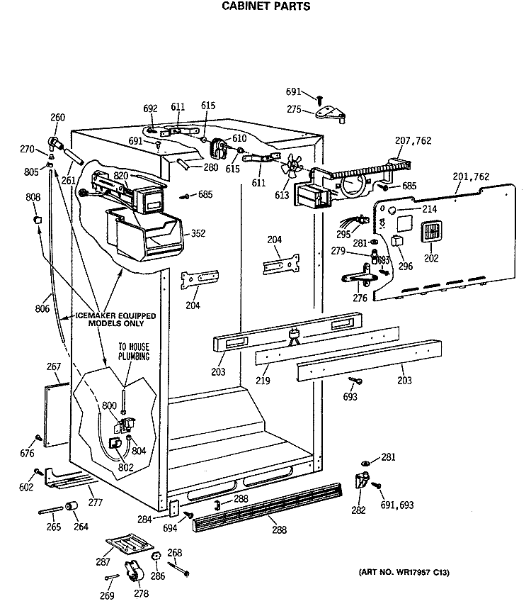 CABINET PARTS Diagram and Parts List for MTX18GASARWW  General Electric Refrigerator