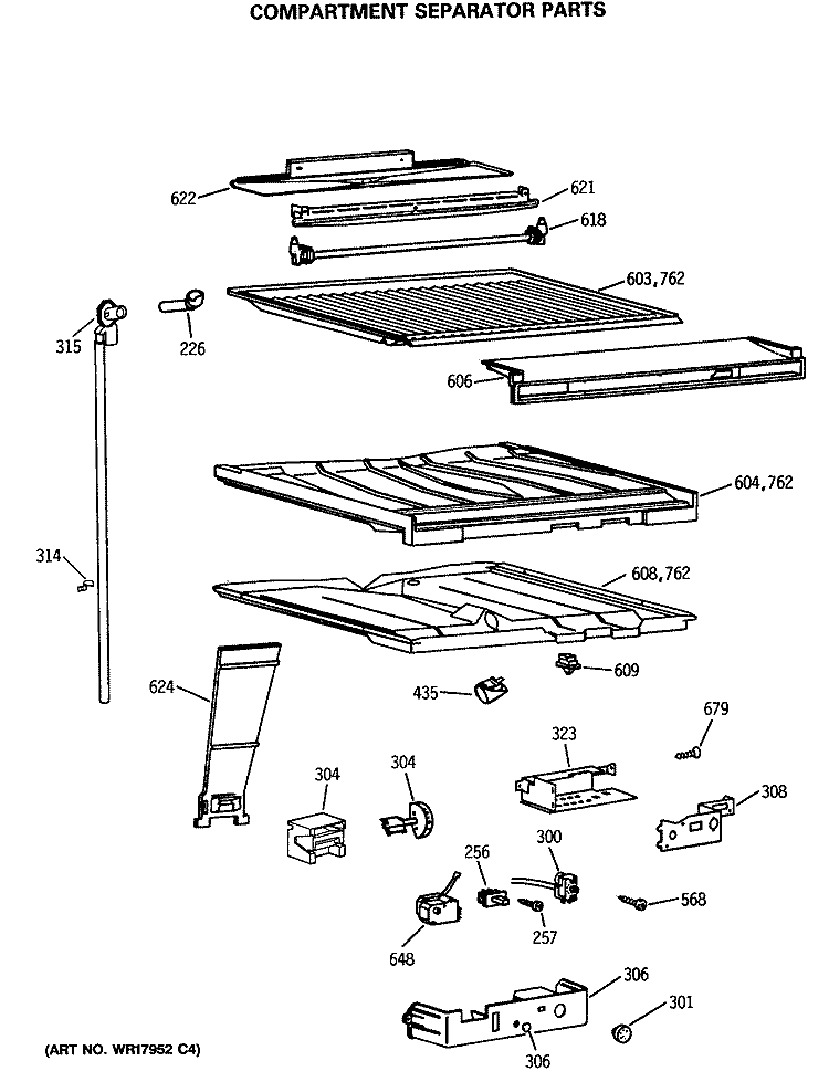 COMPARTMENT SEPARATOR PARTS Diagram and Parts List for MTX18GASARWW  General Electric Refrigerator