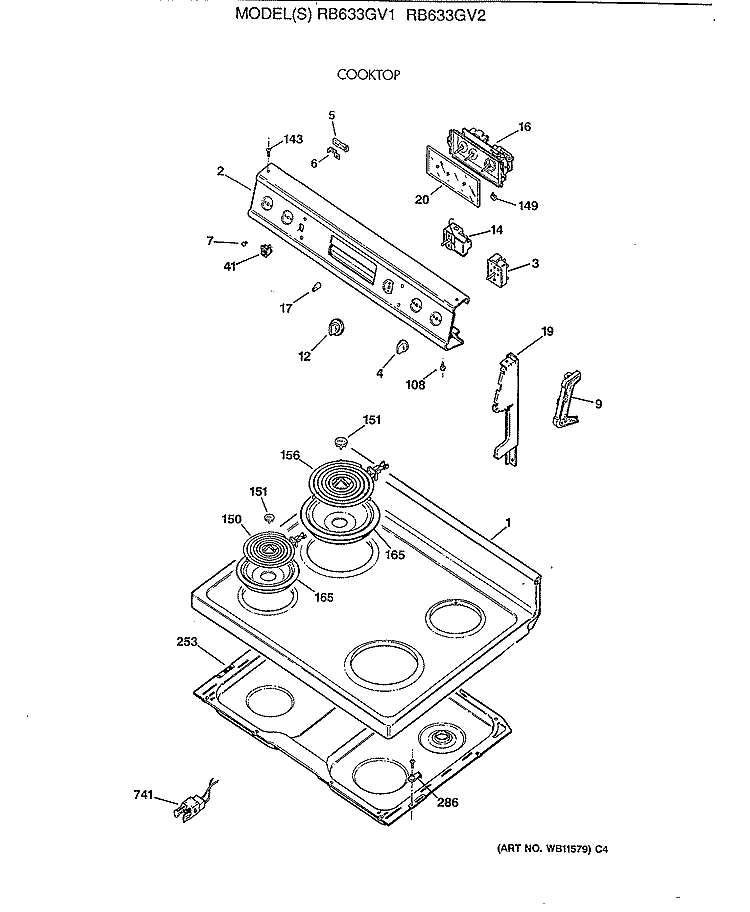 COOKTOP Diagram and Parts List for RB633GV2  Hotpoint Range