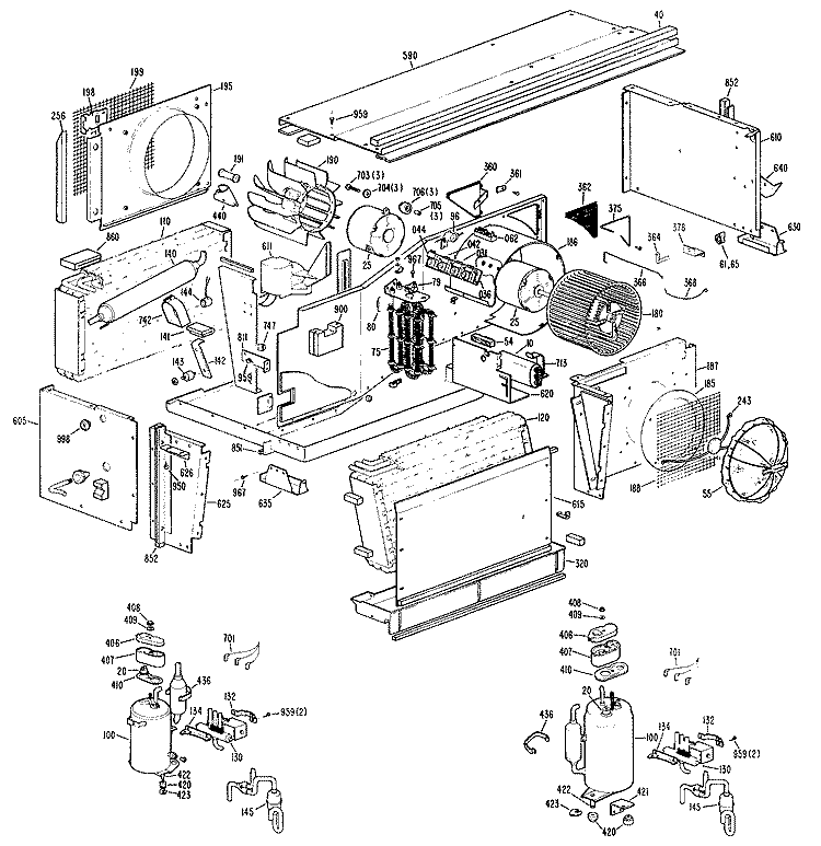Section Diagram and Parts List for A2B583EPASQ1  General Electric Air Conditioner