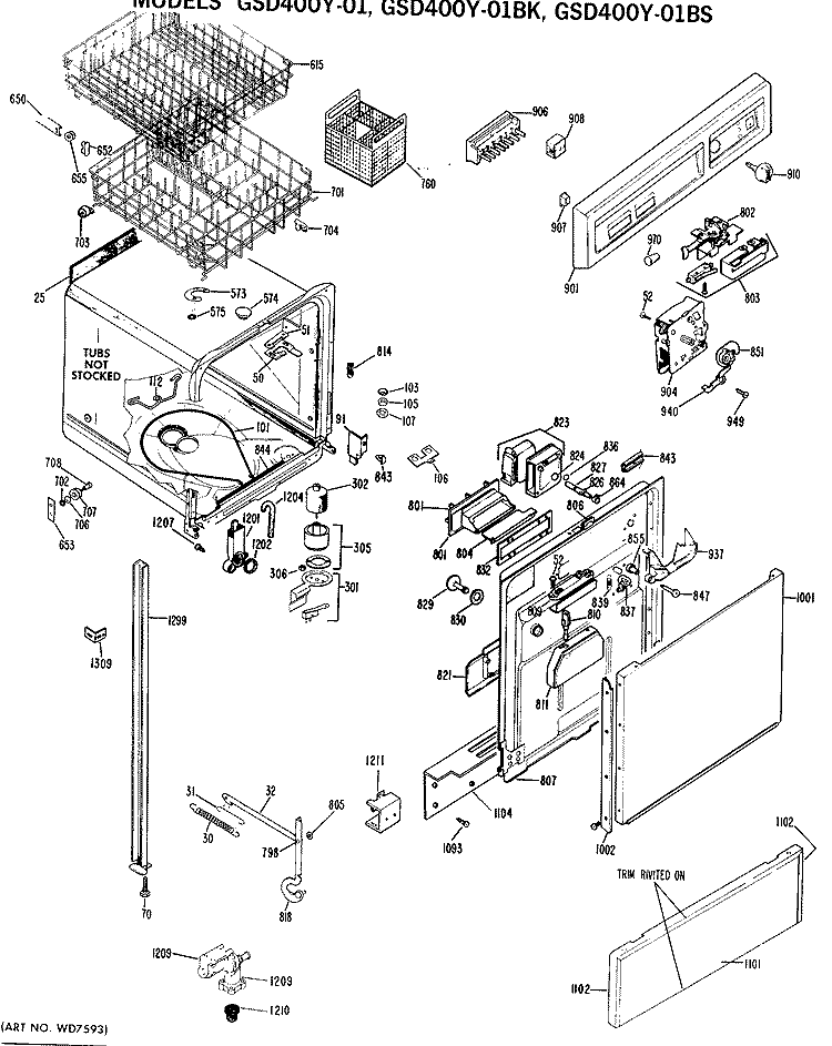 Section Diagram and Parts List for GSD400Y-01  General Electric Dishwasher