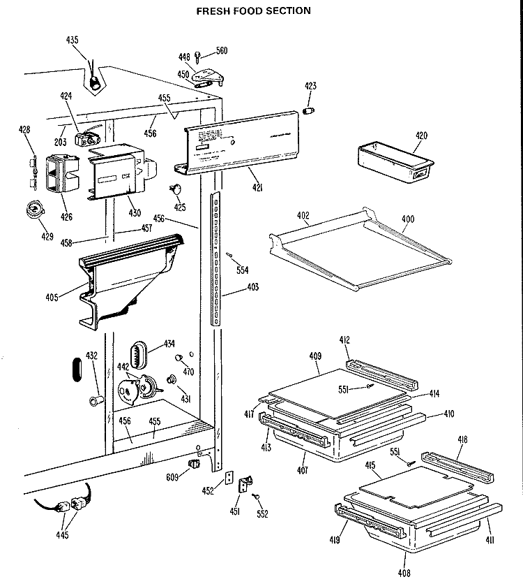 FRESH FOOD SECTION Diagram and Parts List for TFX20KHB  General Electric Refrigerator