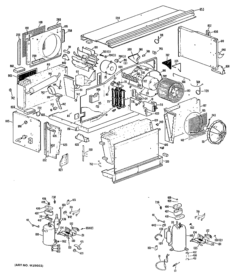 Section Diagram and Parts List for A2B389DAALR3  General Electric Air Conditioner