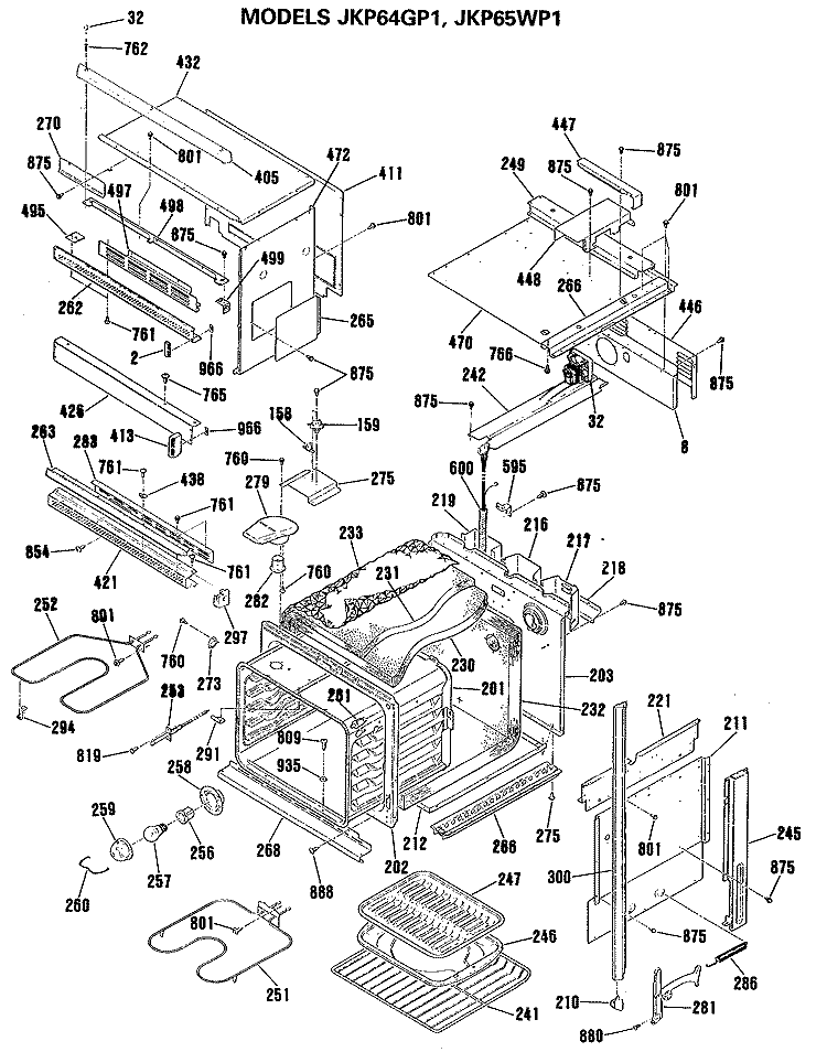 Section Diagram and Parts List for JKP64GP1  General Electric Microwave Oven Combo