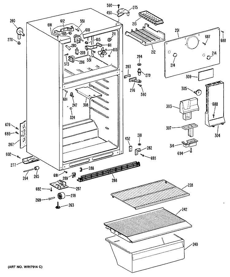 Section Diagram and Parts List for CTHY15CPJRWH  Hotpoint Refrigerator