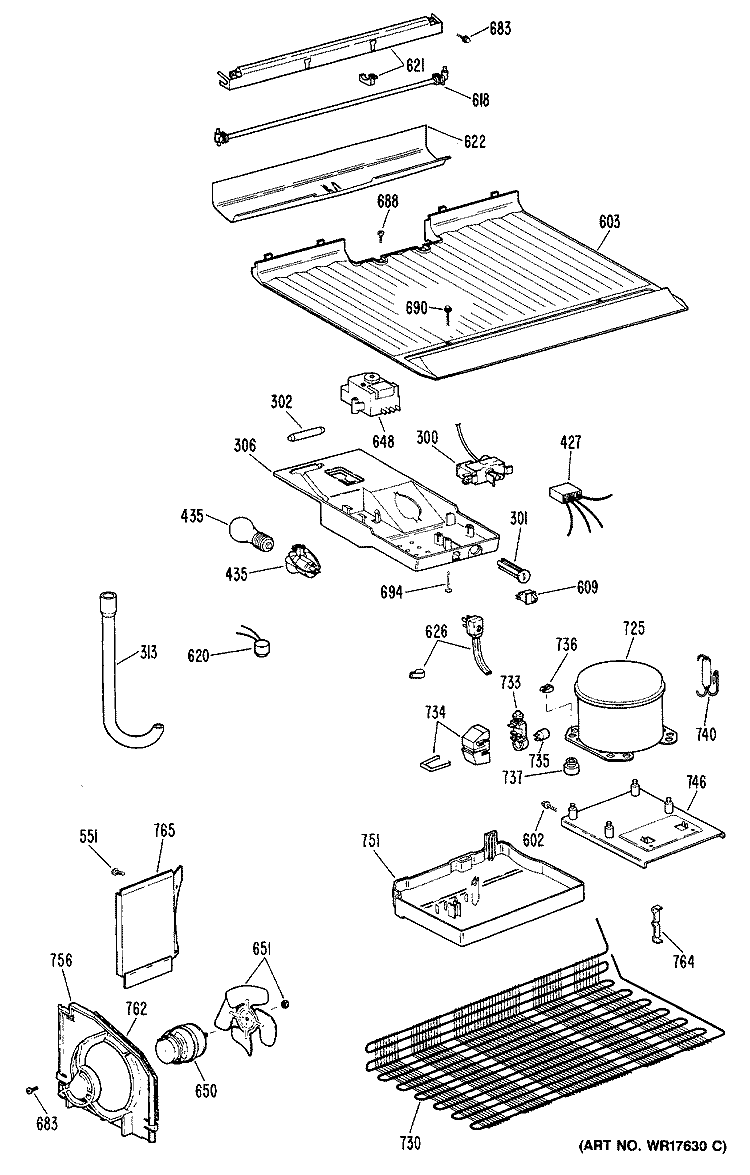 Section Diagram and Parts List for CTHY15CPJRWH  Hotpoint Refrigerator