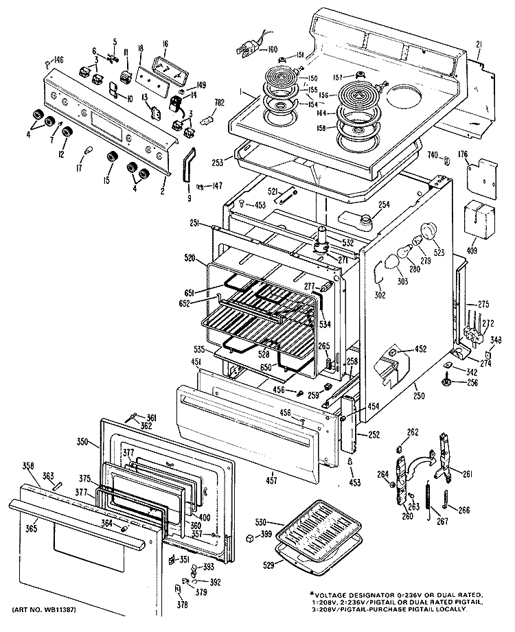 Section Diagram and Parts List for RB636*N1  Hotpoint Range