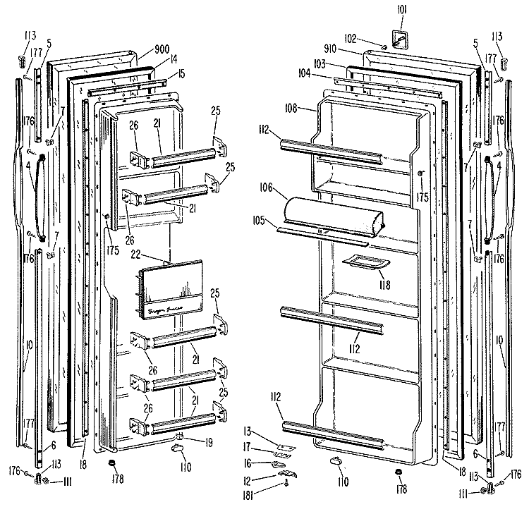 Section Diagram and Parts List for TFX20DHB  General Electric Refrigerator