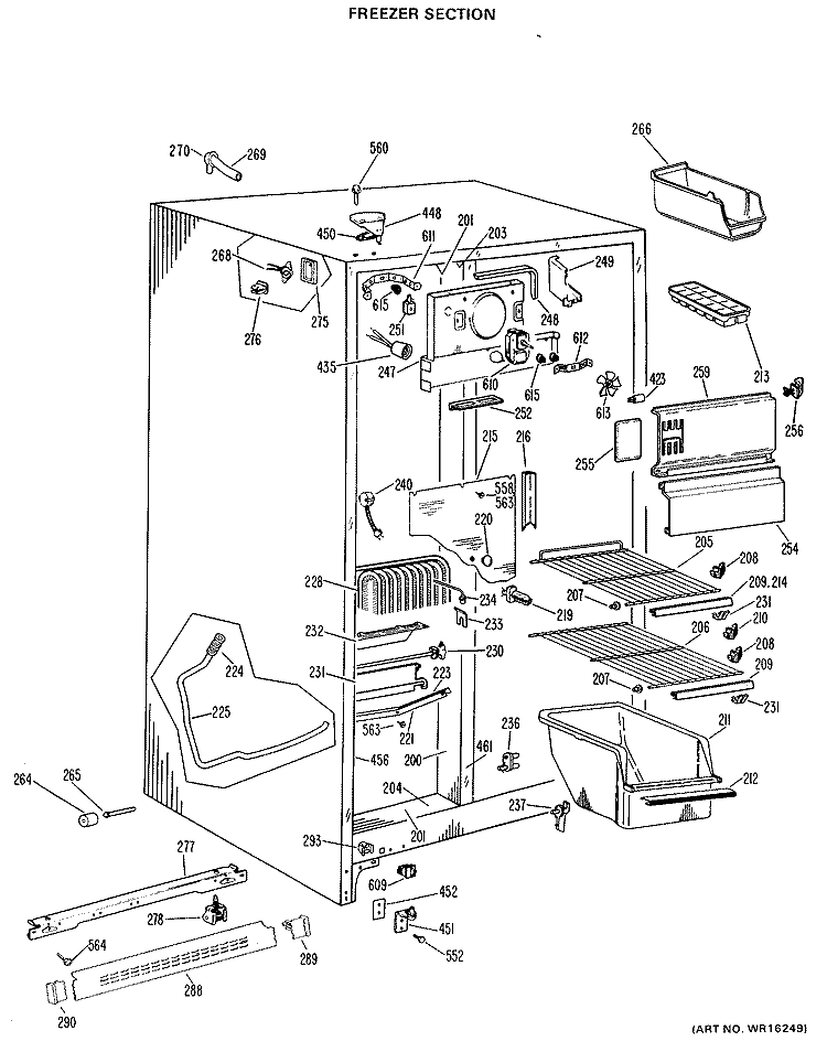 FREEZER SECTION Diagram and Parts List for TFX20DHB  General Electric Refrigerator