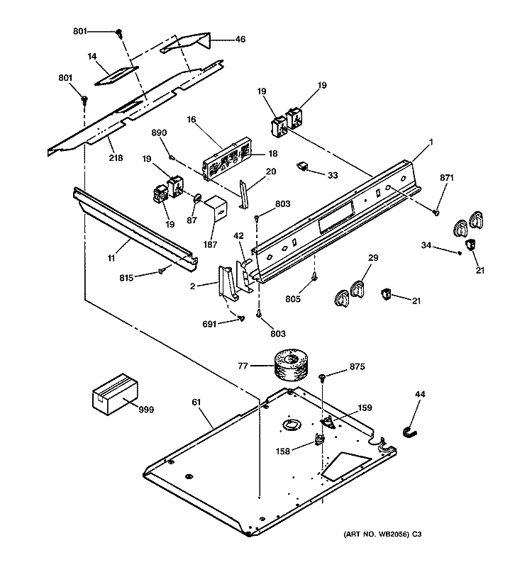 CONTROL PANEL Diagram and Parts List for JSP40AW2AA  General Electric Range