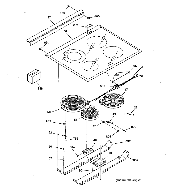 COOKTOP Diagram and Parts List for JSP40AW2AA  General Electric Range
