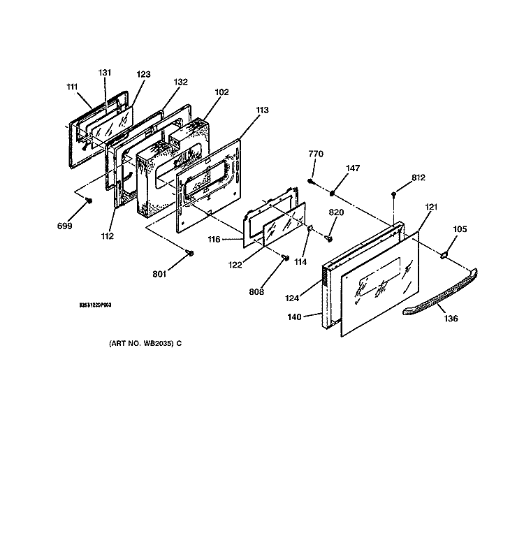 DOOR Diagram and Parts List for JSP40AW2AA  General Electric Range