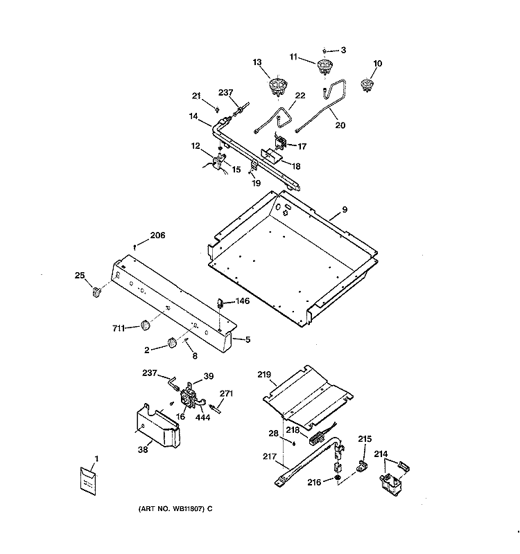 GAS & BURNER PARTS Diagram and Parts List for JGBS23BEA1WH  General Electric Range