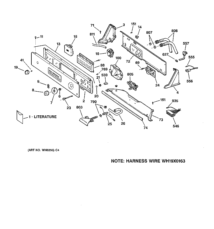 CONTROLS & BACKSPLASH Diagram and Parts List for WPSQ4160TAWW  General Electric Washer