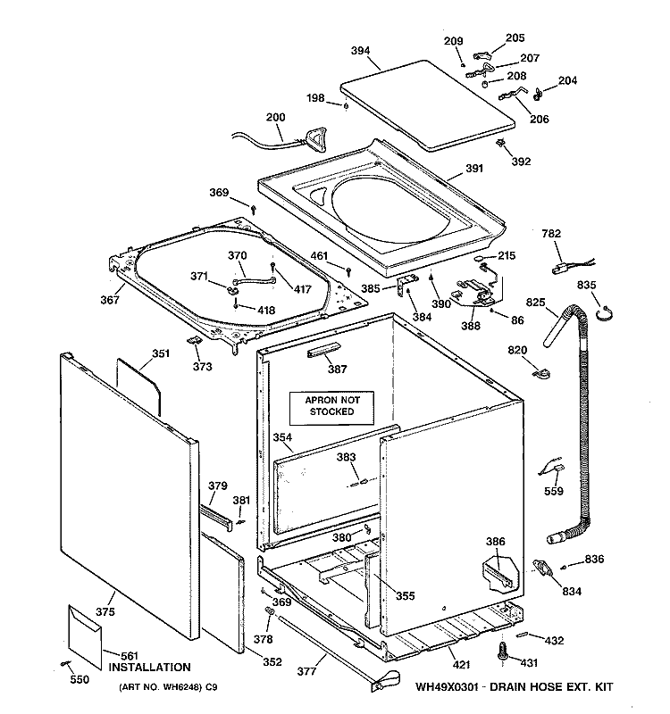 CABINET, COVER & FRONT PANEL Diagram and Parts List for WPSQ4160TAWW  General Electric Washer