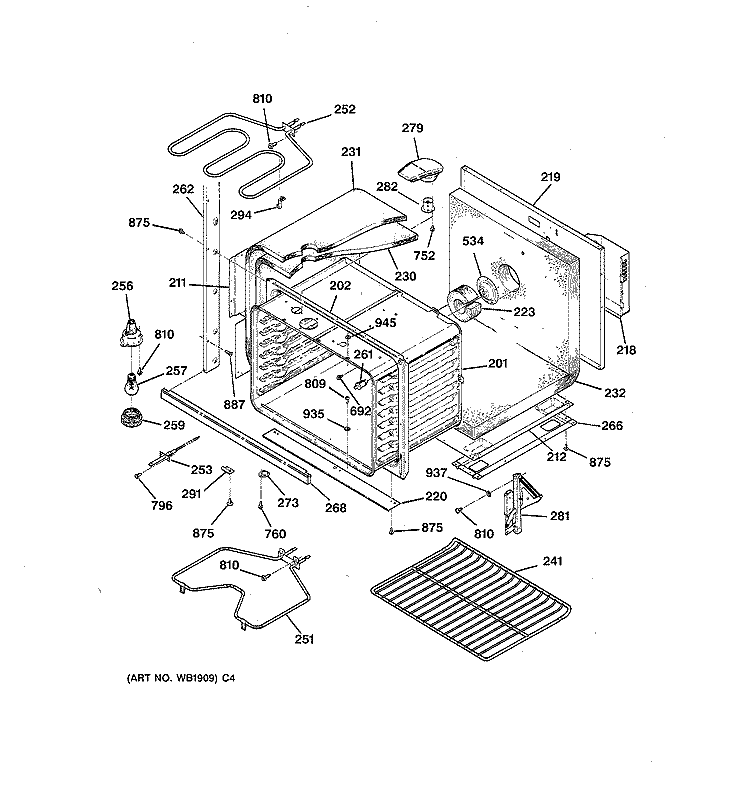LOWER BODY Diagram and Parts List for JT950SY1SS  General Electric Wall Oven