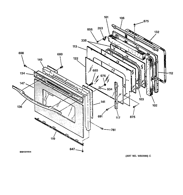 DOOR Diagram and Parts List for JT950SY1SS  General Electric Wall Oven