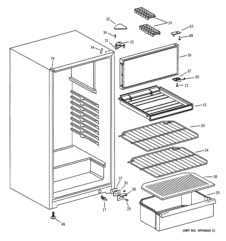 CABINET Diagram and Parts List for TAX10SNXCRAD  General Electric Refrigerator