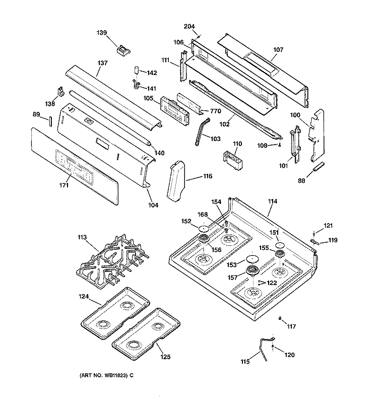 CONTROL PANEL & COOKTOP Diagram and Parts List for JGBP86AEA1AA  General Electric Range