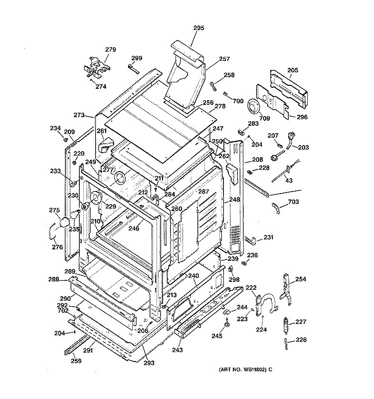BODY PARTS Diagram and Parts List for JGBP86AEA1AA  General Electric Range