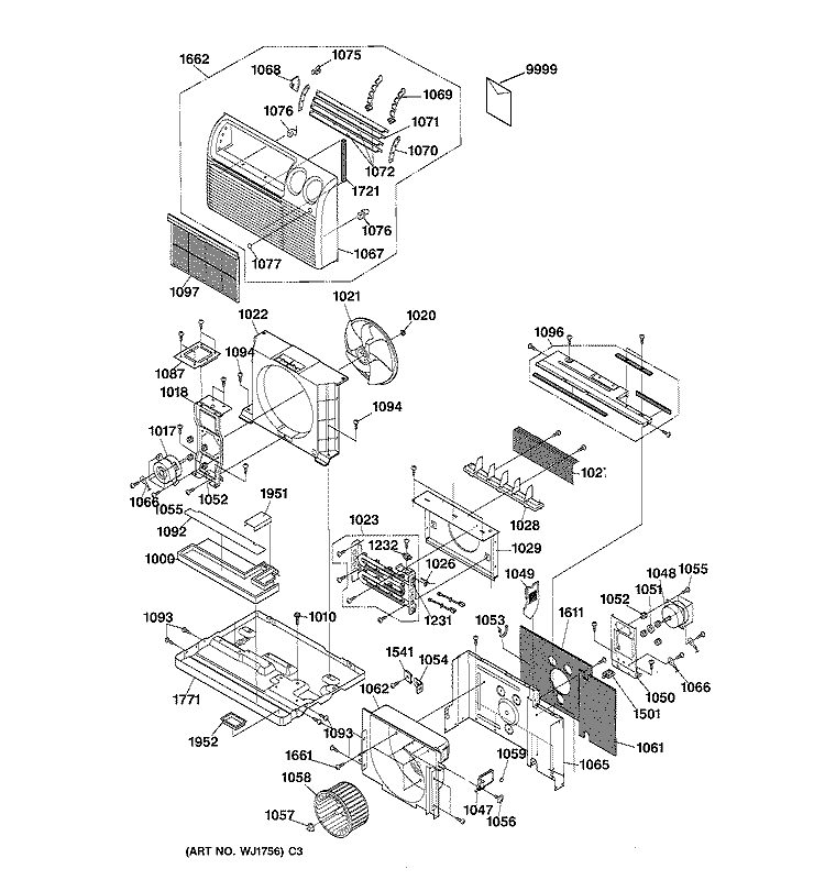 Section Diagram and Parts List for AJES12DCM1  General Electric Air Conditioner